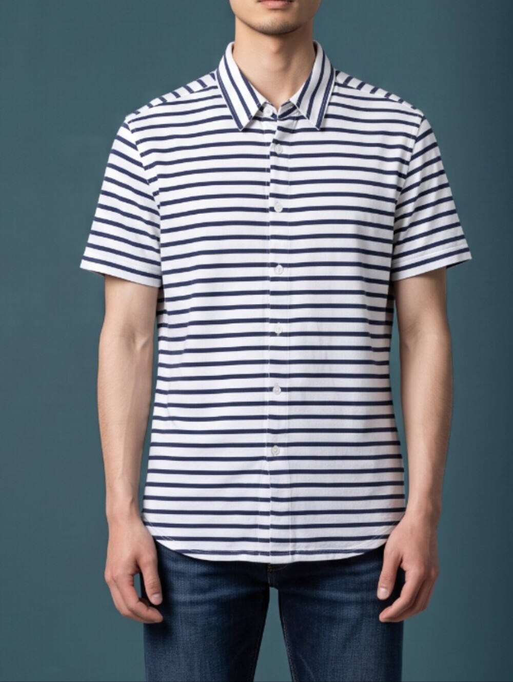 Mr . Turk Men's Short Sleeve Button-Up Shirt in White and Black Stripes